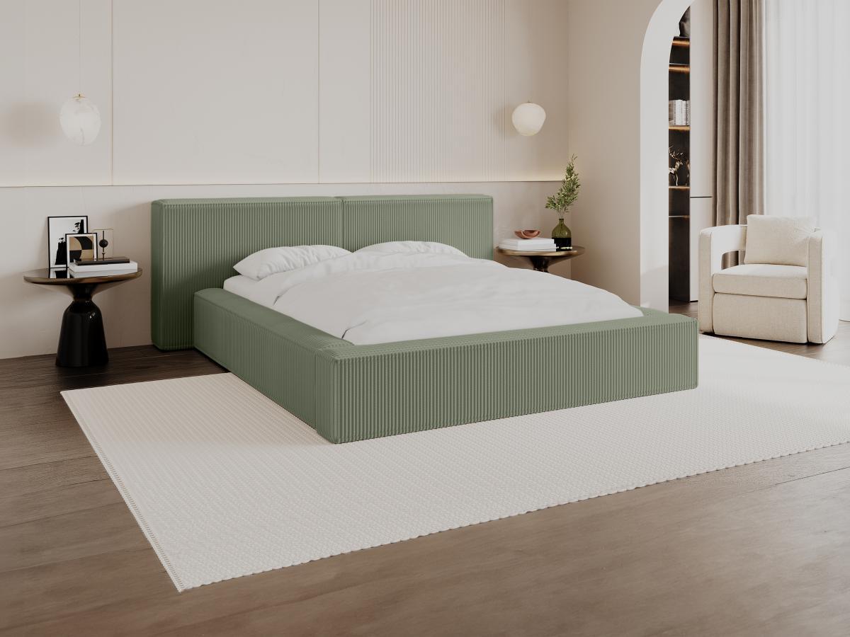 PASCAL MORABITO Lit coffre 180 x 200 cm - Velours côtelé - Vert + Matelas - TIMANO de Pascal Morabito  