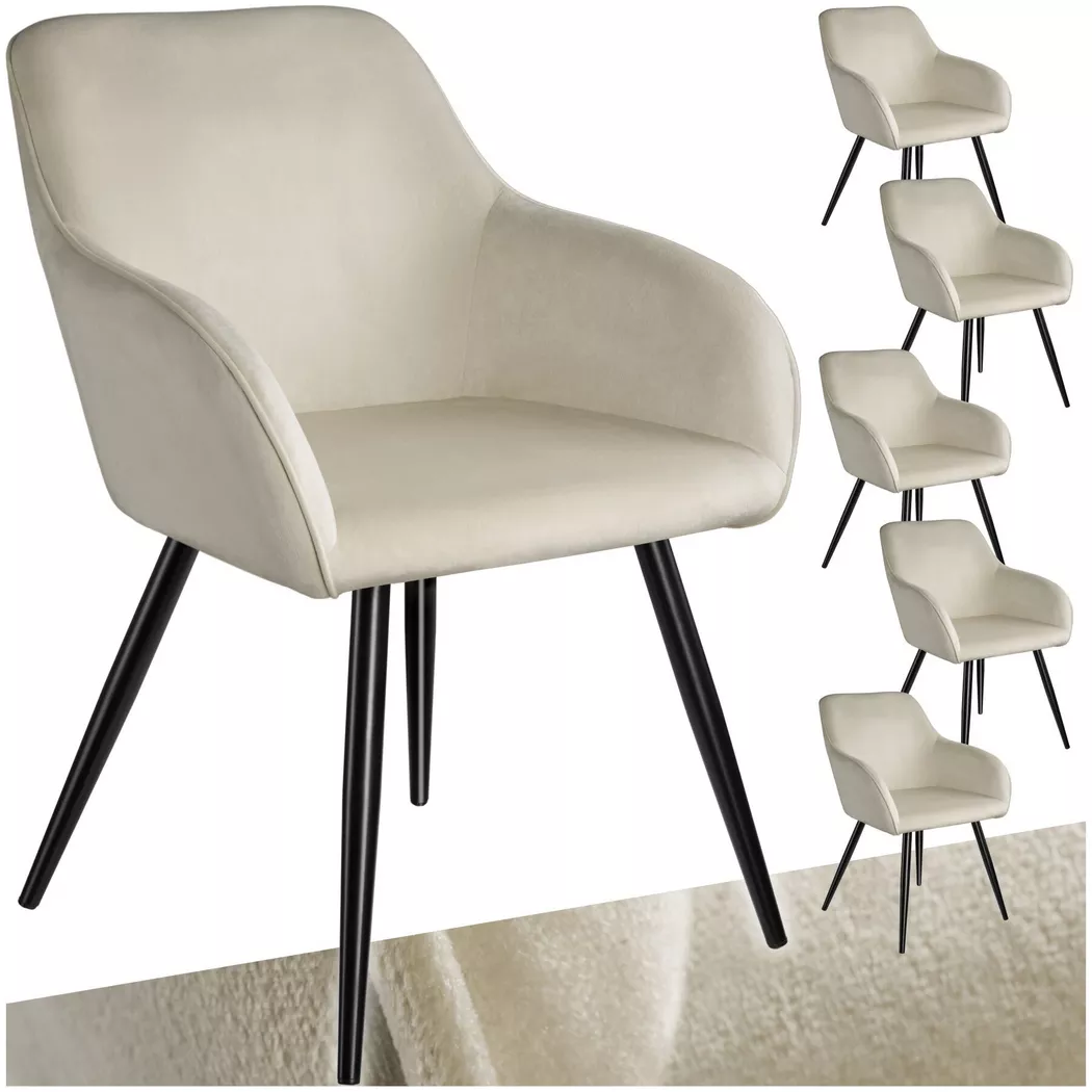 tectake® Esszimmerstuhl, gepolstert, in Samtoptik, schwarze Stahlbeine, 58 x 62 x 82 cm