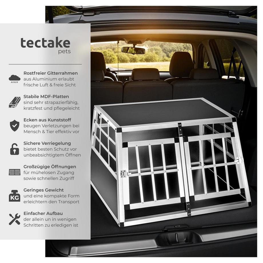 Tectake  Hundetransportbox doppel  mit gerader Rückwand aus Aluminium, robust und pflegeleicht 