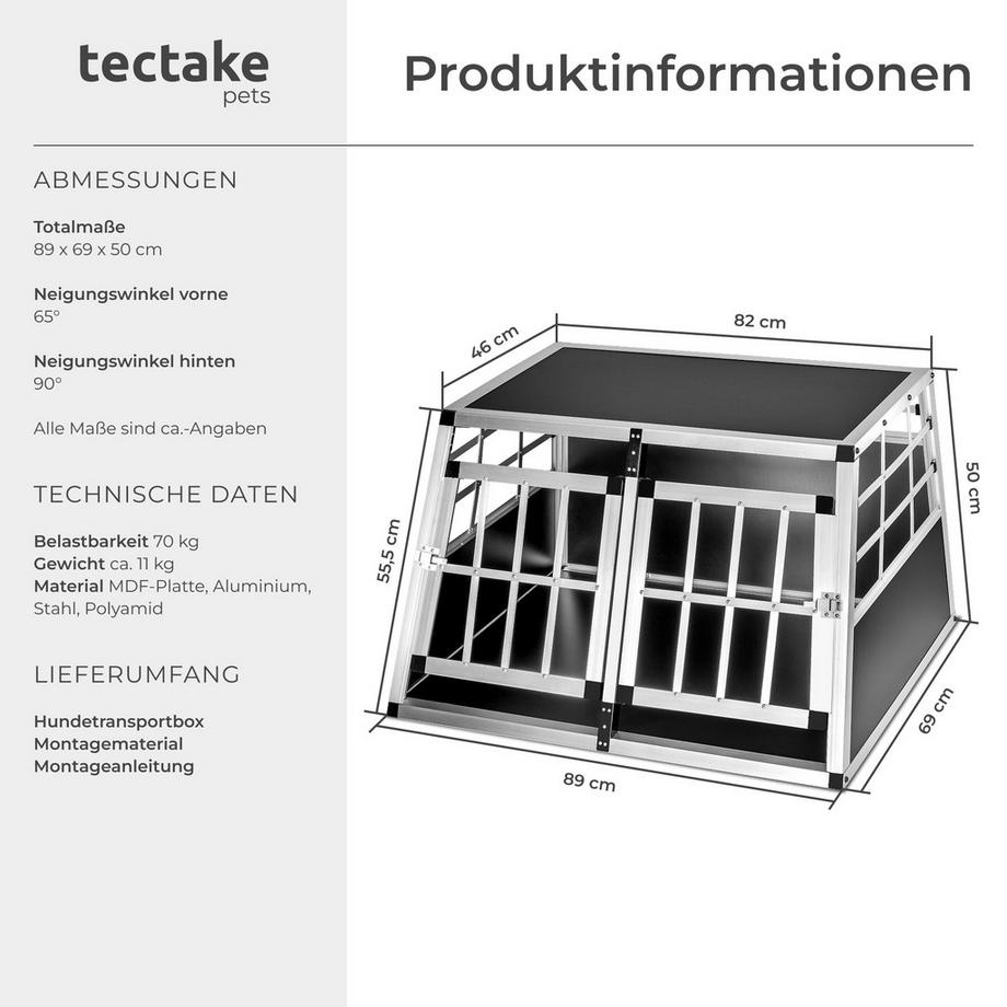 Tectake  Hundetransportbox doppel  mit gerader Rückwand aus Aluminium, robust und pflegeleicht 