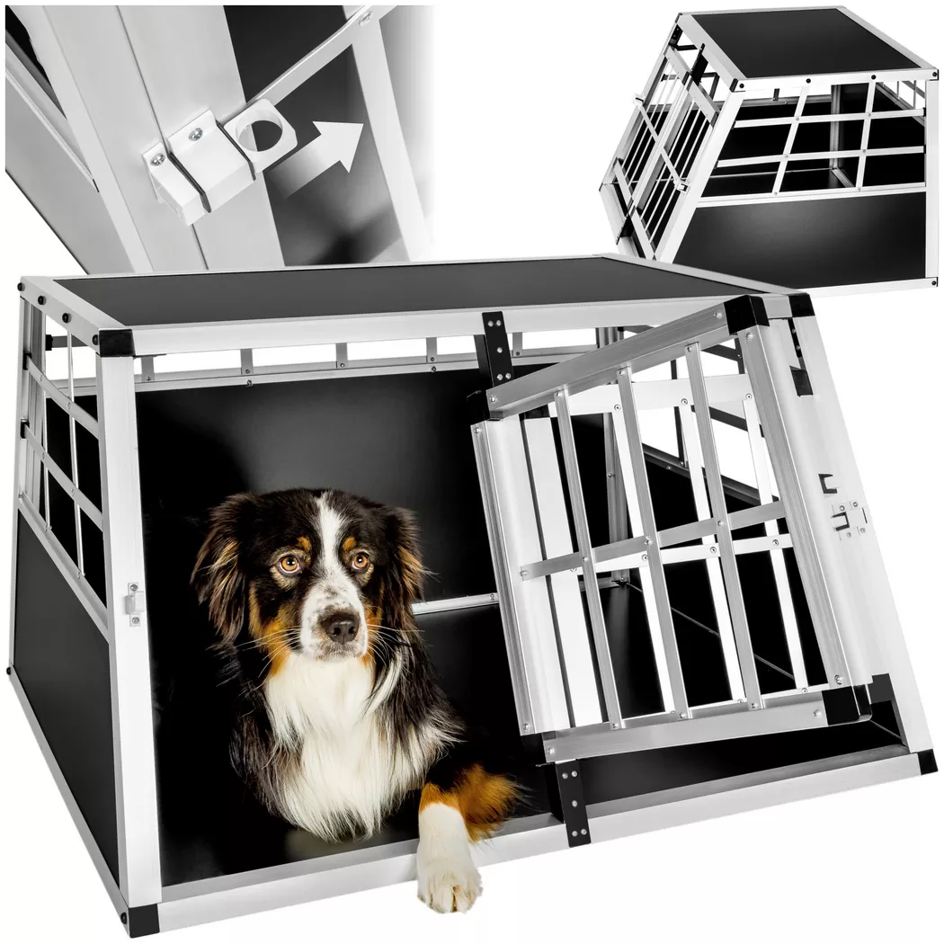 tectake® Hundetransportbox doppel, mit gerader Rückwand, verschließbare Gittertür, mit schützenden Kunststoffecken