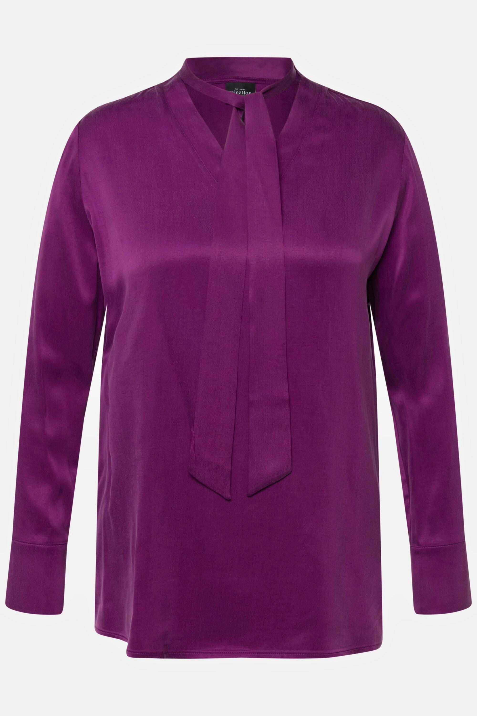 Ulla Popken Blusa di Cupro Fiocco Scollo a V Maniche Lunghe  
