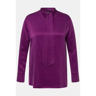 Ulla Popken  Blusa di cupro con fiocco, scollo a V e maniche lunghe 