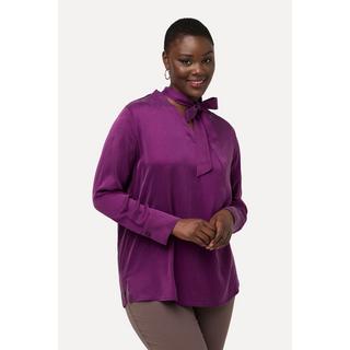 Ulla Popken Blusa di Cupro Fiocco Scollo a V Maniche Lunghe  