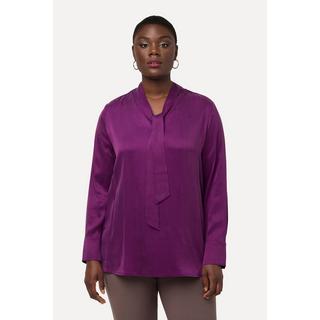 Ulla Popken  Blusa di cupro con fiocco, scollo a V e maniche lunghe 