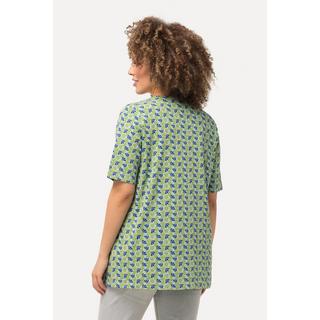 Ulla Popken  T-shirt dal taglio svasato con pieghe decorative, scollo a V e mezze maniche 