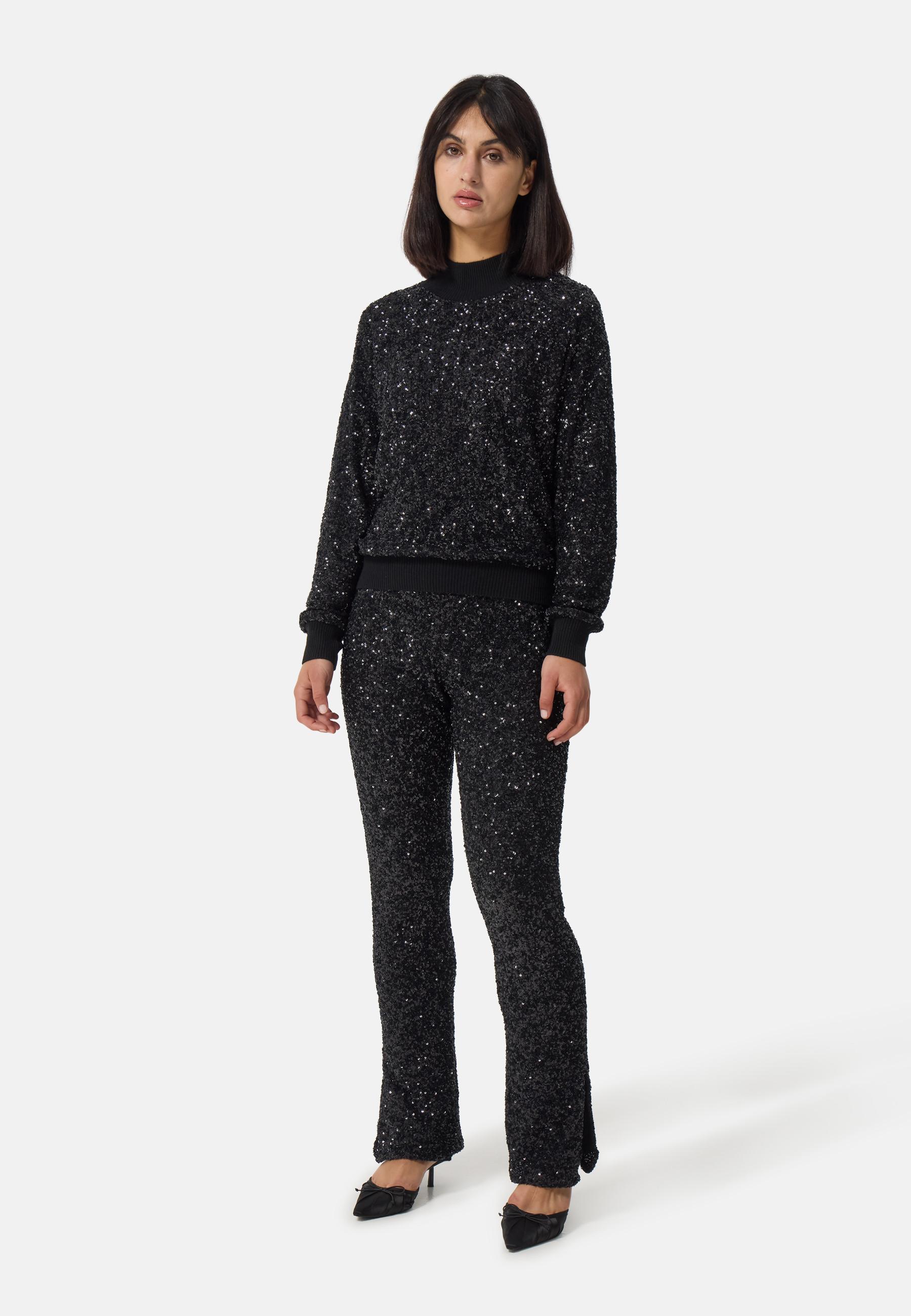 CASH-MERE.CH Pantaloni Lana Cashmere Paillettes Regular Fit  