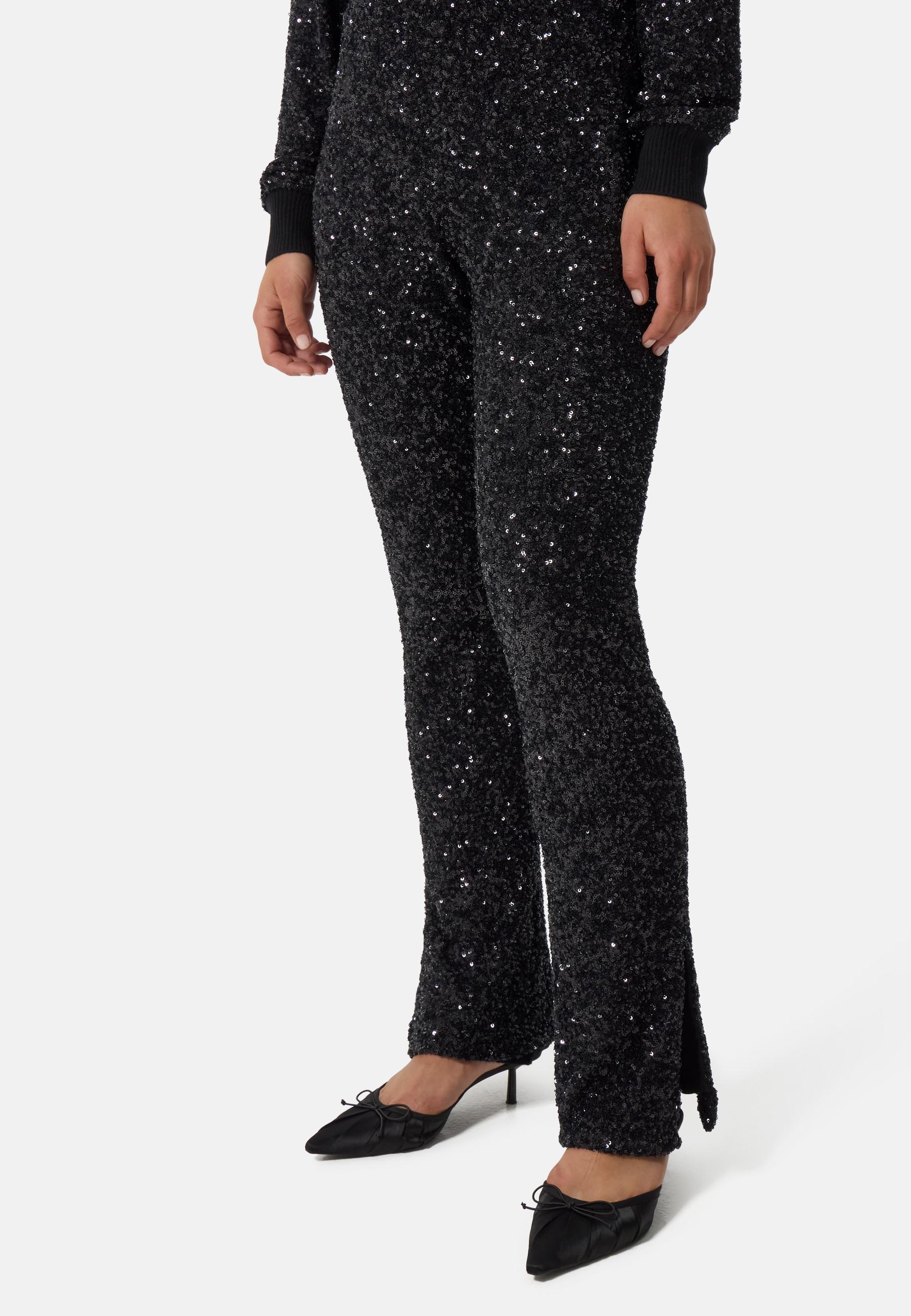 CASH-MERE.CH Pantaloni Lana Cashmere Paillettes Regular Fit  