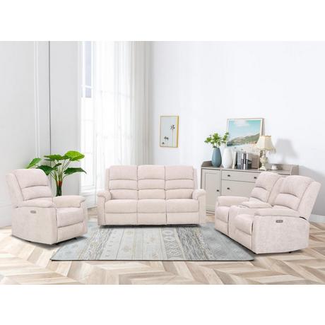 Vente-unique Canapés 3 places 2 places et un fauteuil relax électrique en tissu beige NEVERS  