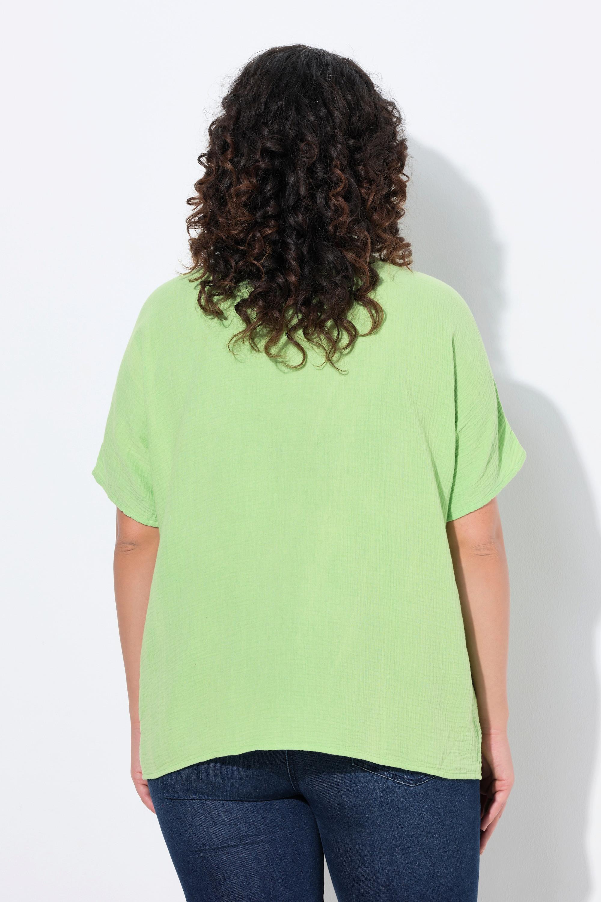 Ulla Popken Musselin Oversized Biesen V-Ausschnitt Halbarm Bluse  