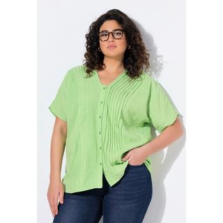 Ulla Popken Musselin Oversized Biesen V-Ausschnitt Halbarm Bluse  