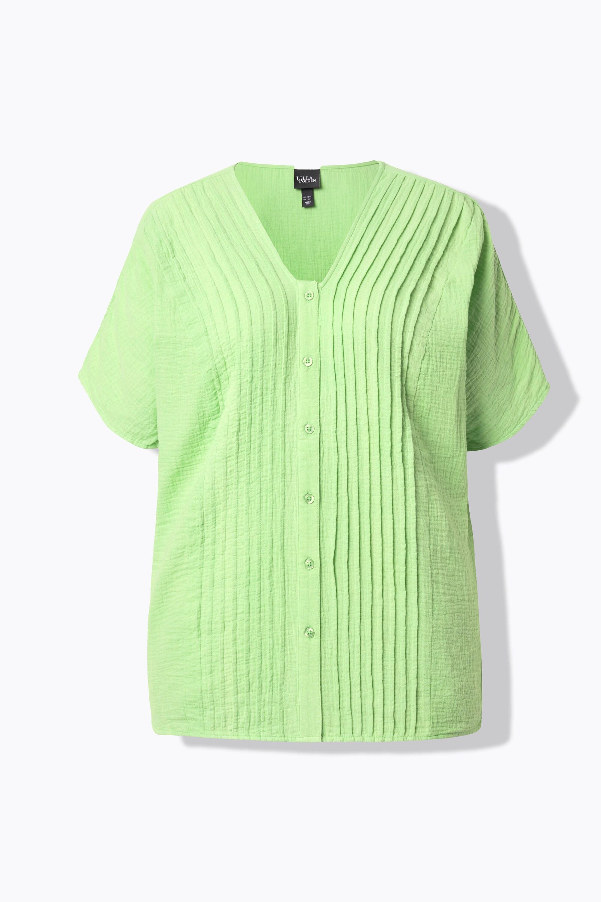 Ulla Popken Musselin Oversized Biesen V-Ausschnitt Halbarm Bluse  