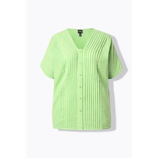 Ulla Popken Musselin Oversized Biesen V-Ausschnitt Halbarm Bluse  