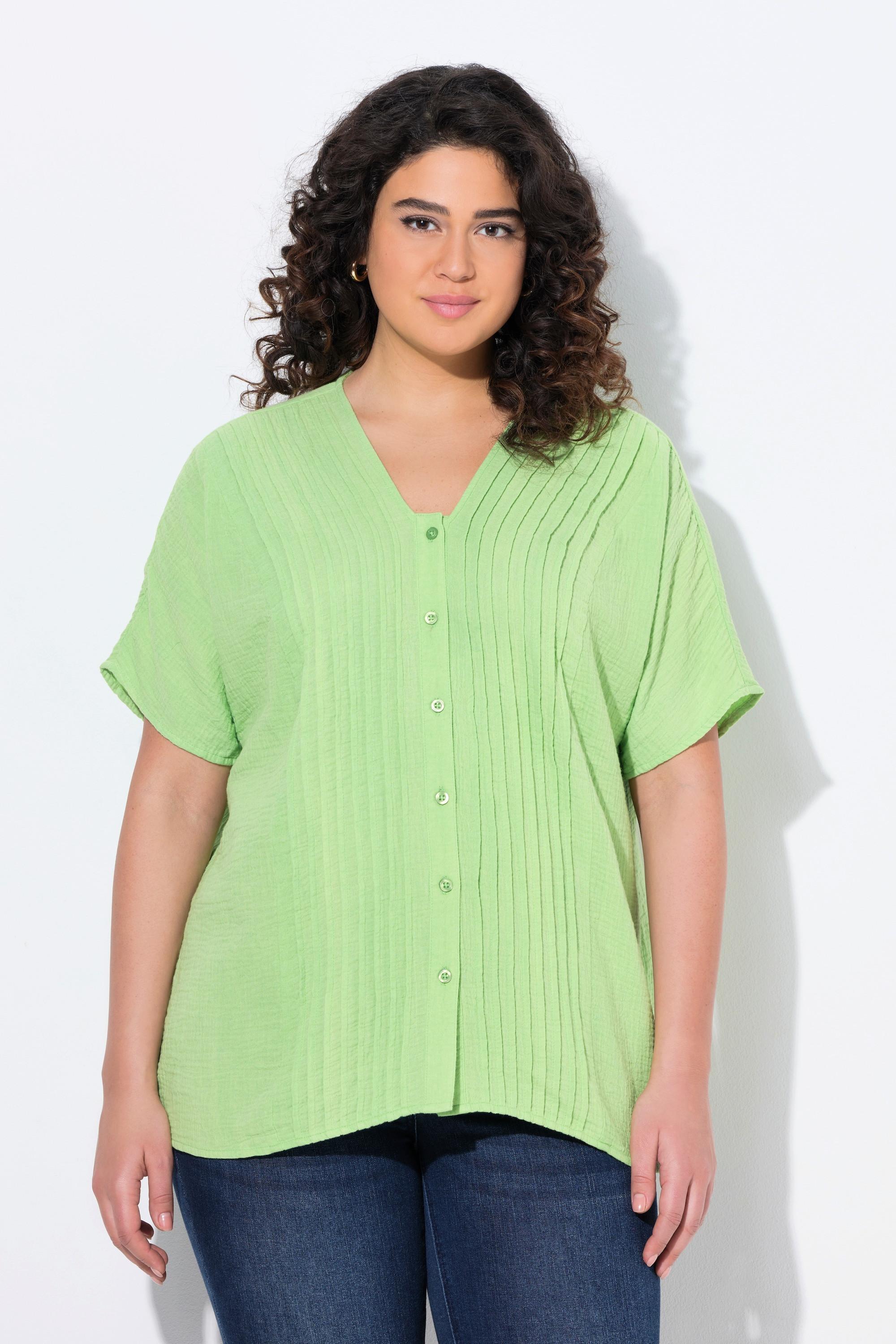 Ulla Popken Musselin Oversized Biesen V-Ausschnitt Halbarm Bluse  