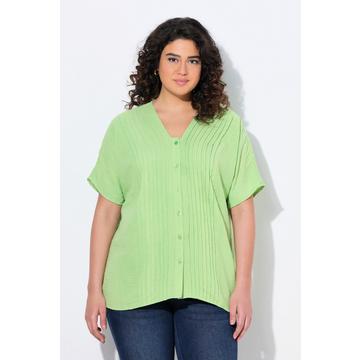 Blusa dal taglio oversize in mussola con nervature, scollo a V e mezze maniche