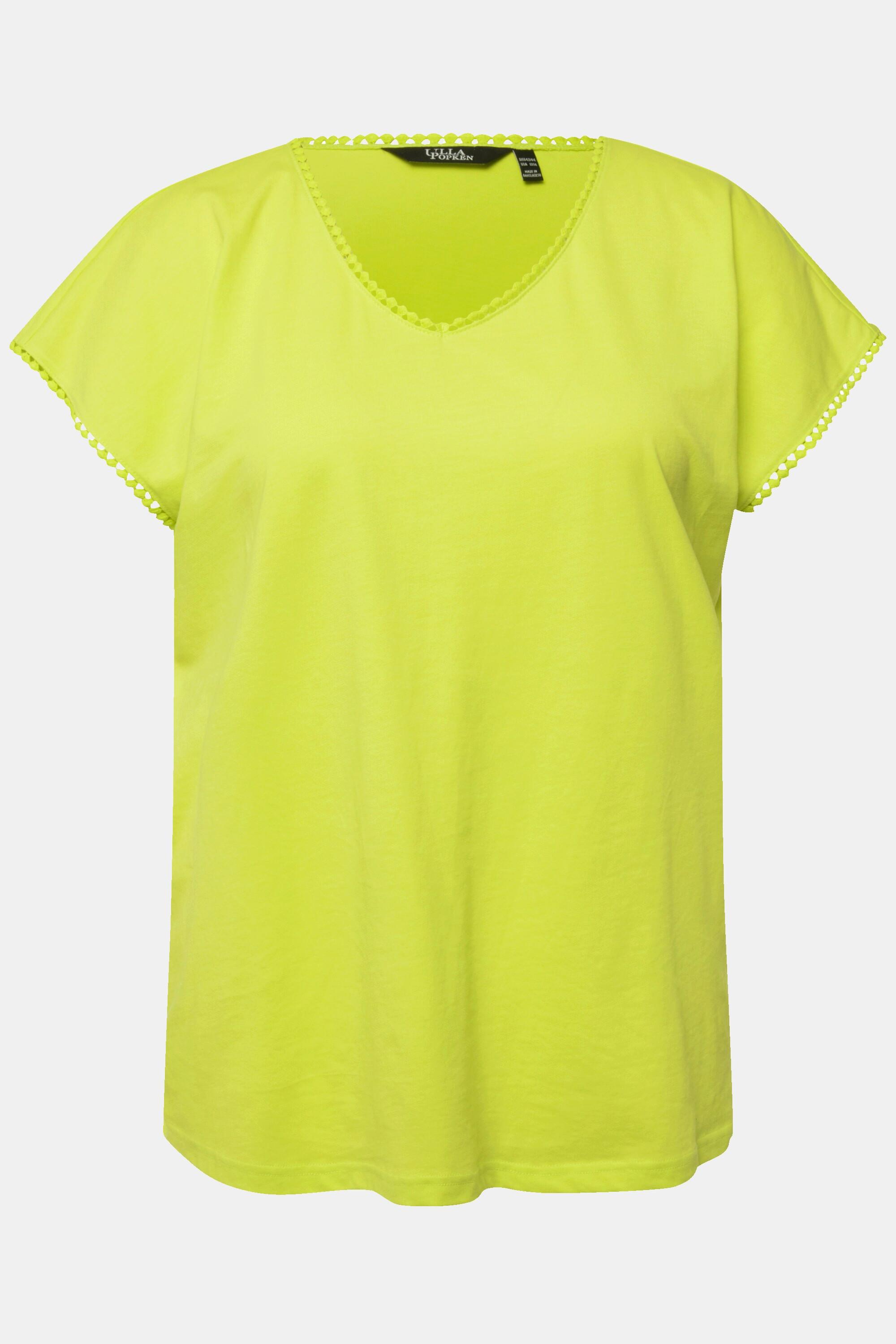 Ulla Popken  T-Shirt, Zierborten, Oversized, V-Ausschnitt, Halbarm 