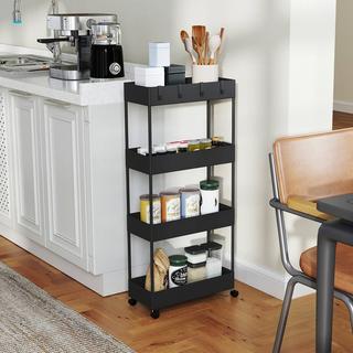 Northio Carrello con rotelle, Scaffale da cucina a 4 ripiani, Scaffale con ruote, Carrello da cucina con freni, Carrello di servizio per cucina, camera da letto, soggiorno, plastica, Nero, 40 x 19 x 90 cm |  