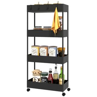 Northio Carrello con rotelle, Scaffale da cucina a 4 ripiani, Scaffale con ruote, Carrello da cucina con freni, Carrello di servizio per cucina, camera da letto, soggiorno, plastica, Nero, 40 x 19 x 90 cm |  