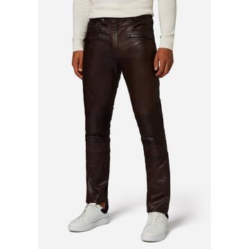 Pantalon en cuir pour homme Franklin, dans un style classique à cinq poches avec des applications de motard.