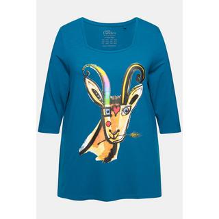 Ulla Popken  T-shirt encolure carrée et manches 3/4, coupe évasée, motif animal 