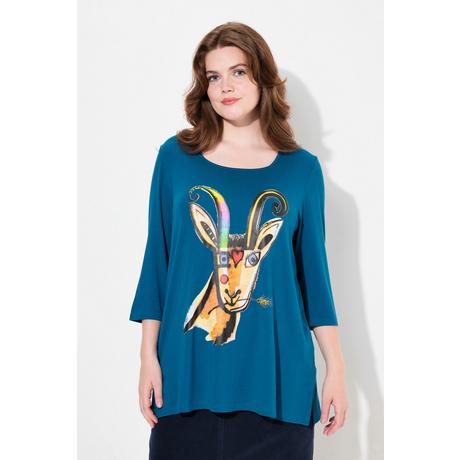 Ulla Popken  T-shirt encolure carrée et manches 3/4, coupe évasée, motif animal 