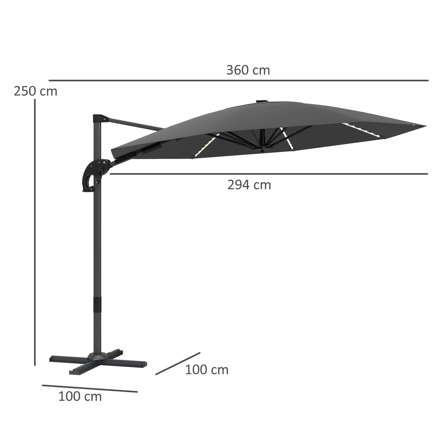 Northio Ombrellone solare a LED in alluminio Ø 300 cm Ombrellone regolabile in altezza con supporto a manovella UV50+ idrorepellente Ombrellone da mercato ruotabile a 360° Ombrellone da giardino inclinabile Protezione solare per giardino Balcone Grigio scuro |  