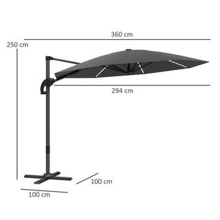 Northio Ombrellone solare a LED in alluminio Ø 300 cm Ombrellone regolabile in altezza con supporto a manovella UV50+ idrorepellente Ombrellone da mercato ruotabile a 360° Ombrellone da giardino inclinabile Protezione solare per giardino Balcone Grigio scuro |  
