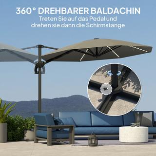 Northio Ombrellone solare a LED in alluminio Ø 300 cm Ombrellone regolabile in altezza con supporto a manovella UV50+ idrorepellente Ombrellone da mercato ruotabile a 360° Ombrellone da giardino inclinabile Protezione solare per giardino Balcone Grigio scuro |  