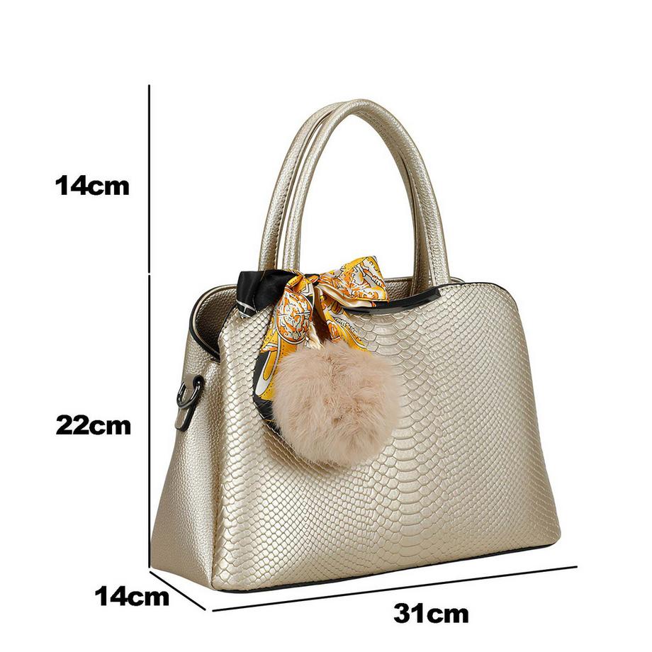 Gallantry Borsa da donna effetto serpente con foulard e pompon decorativo  