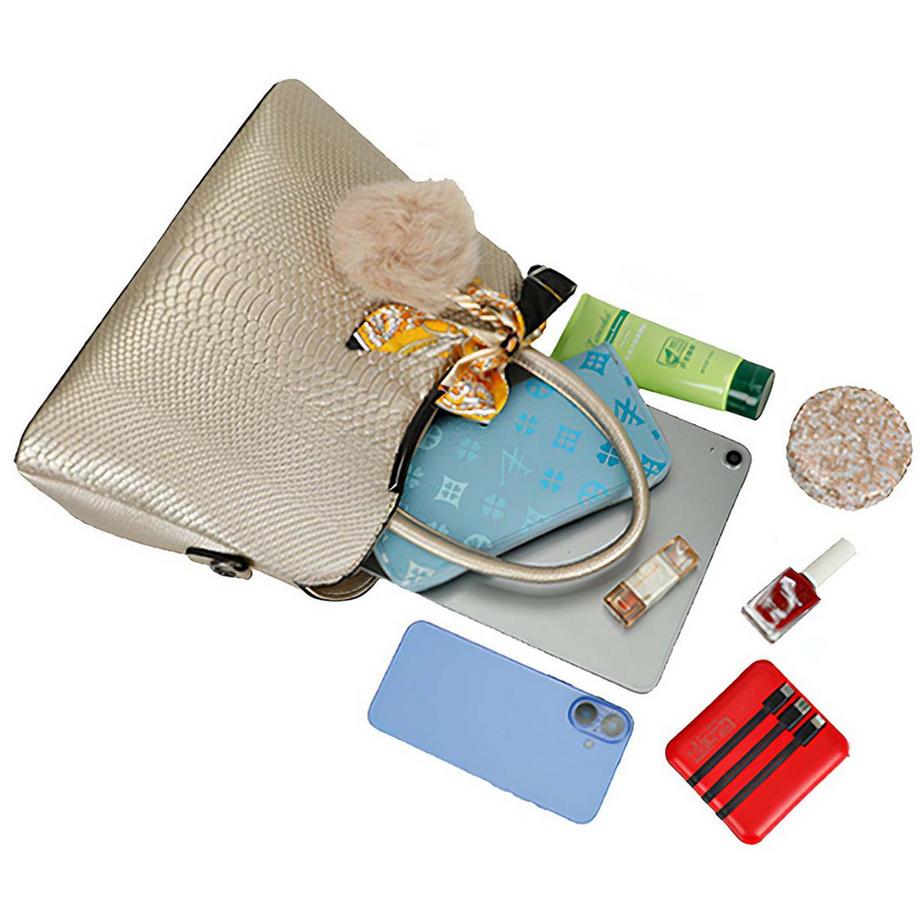 Gallantry Borsa da donna effetto serpente con foulard e pompon decorativo  