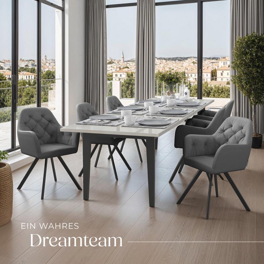 Tectake Sedia girevole in velluto con braccioli Lucia  imbottita, con motivo trapuntato  