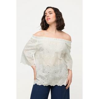 Ulla Popken  Blusa con spalle scoperte, taglio svasato, pizzo e mezze maniche 