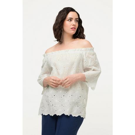 Ulla Popken  Blusa con spalle scoperte, taglio svasato, pizzo e mezze maniche 