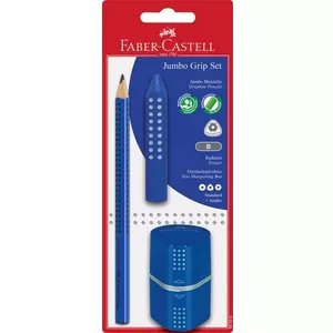 FABER-CASTELL Bleistift B/Radierer/Spitzer 580051 Jumbo Grip Set blau