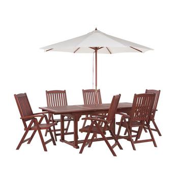 Gartentisch Set mit Schirm aus Akazienholz Klassisch TOSCANA