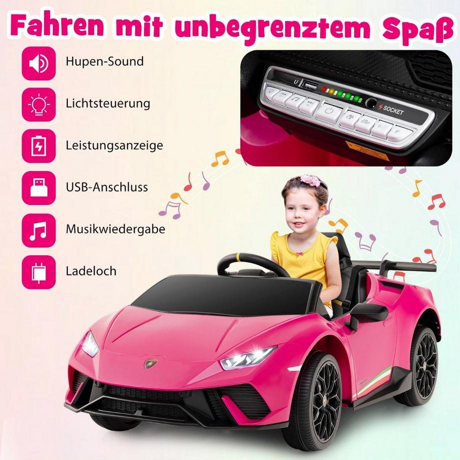 B2X  Kinder Elektroauto Lamborghini 12V Kinderauto Elektrisch mit Fernbedienung Rosa 