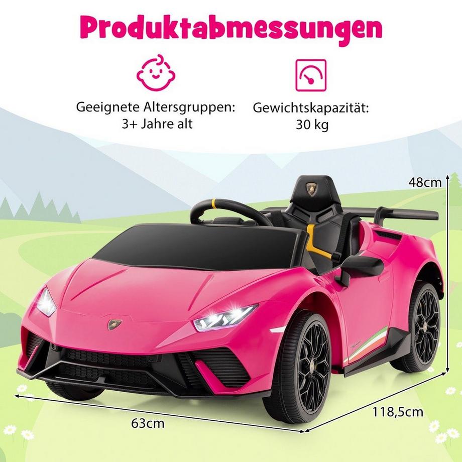 B2X  Kinder Elektroauto Lamborghini 12V Kinderauto Elektrisch mit Fernbedienung Rosa 