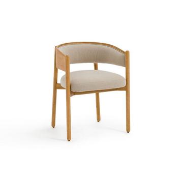 Fauteuil de table hévéa et coton/lin