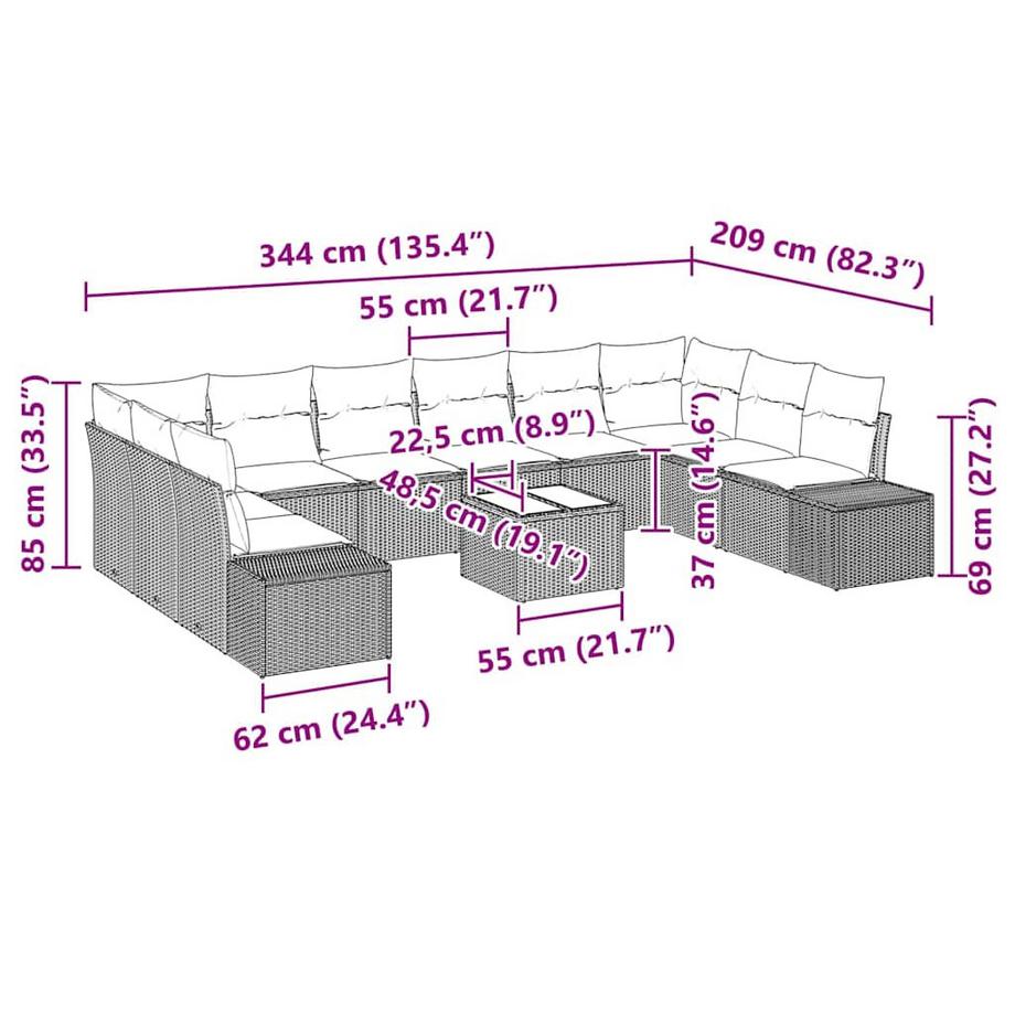 VidaXL Ensemble de canapé de jardin poly rattan  