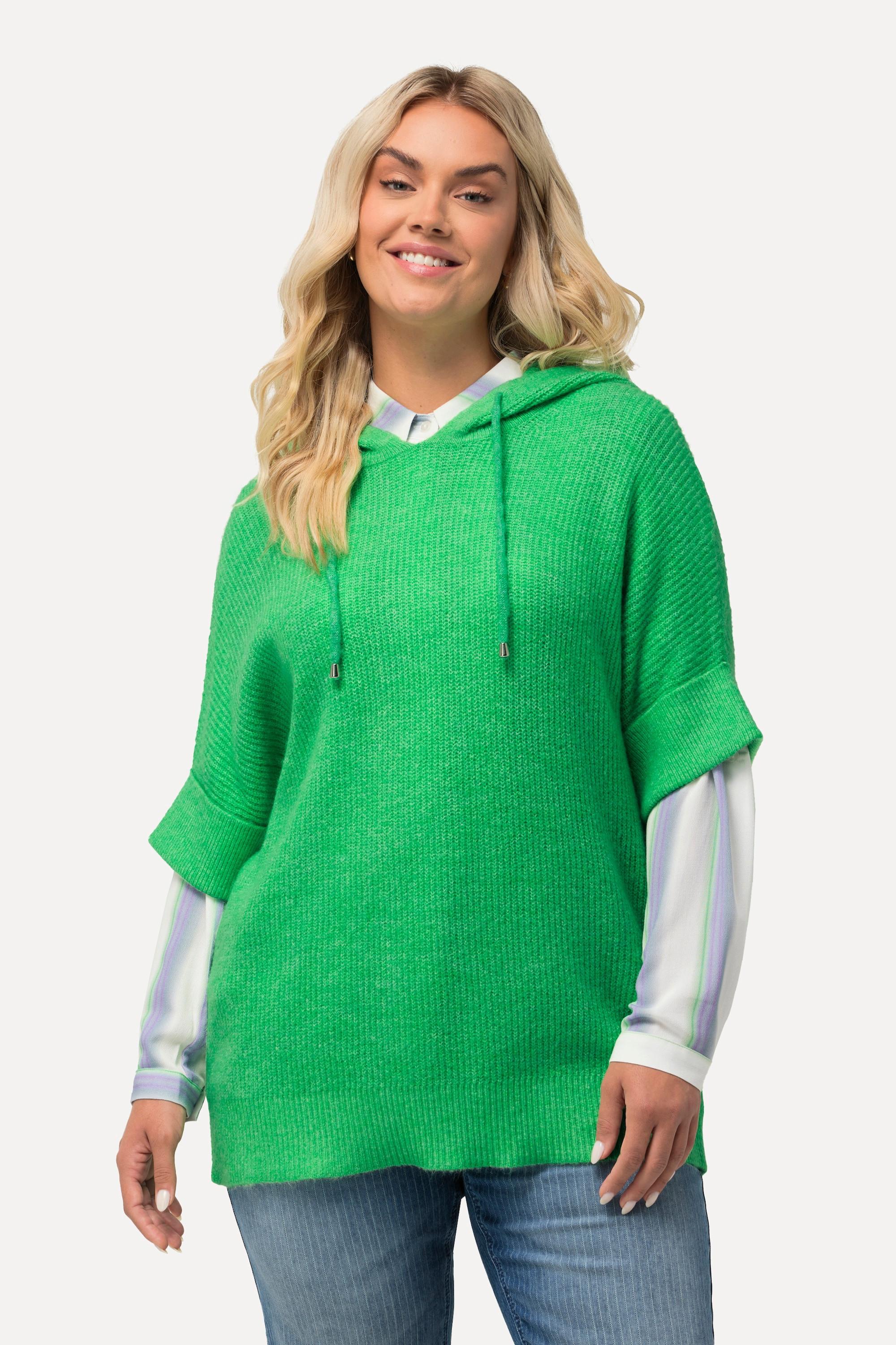 Ulla Popken  Maglione dal taglio oversize con cappuccio, maglia particolare e mezze maniche 