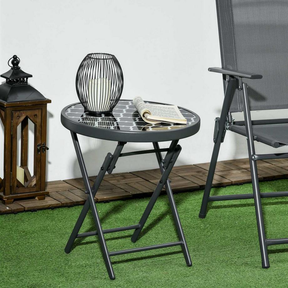 Northio Table Pliante Table D'Appoint Plateau En Verre Table De Camping Noir 45X45X50Cm  