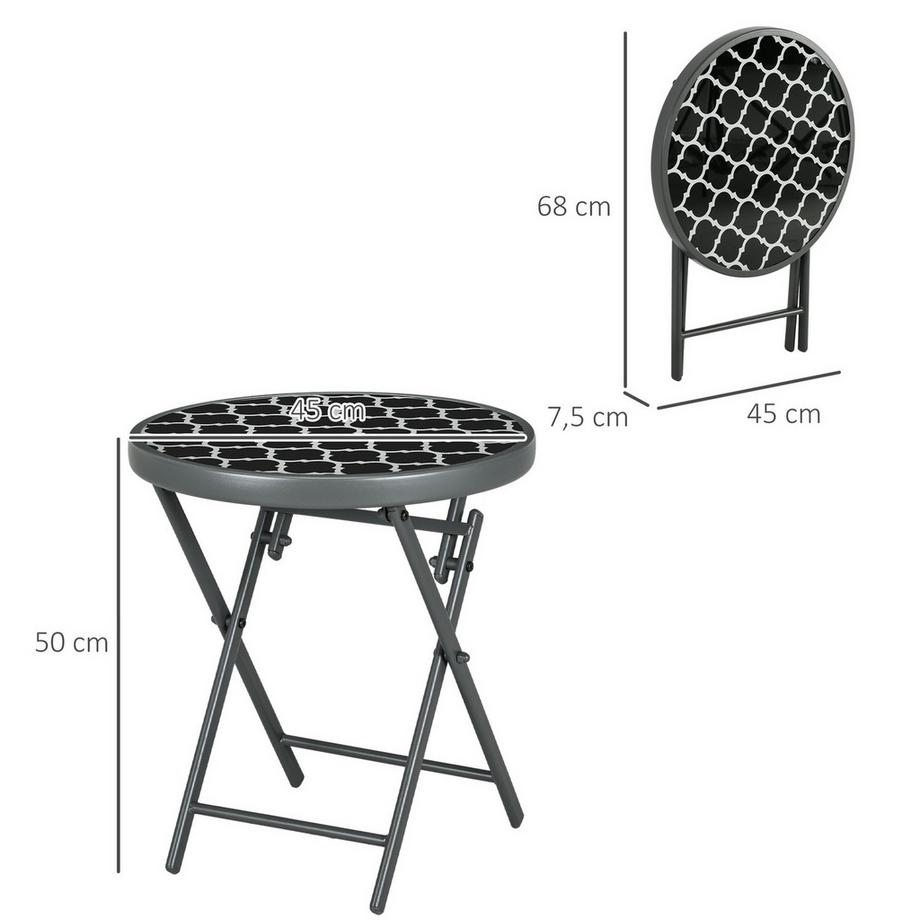 Northio Table Pliante Table D'Appoint Plateau En Verre Table De Camping Noir 45X45X50Cm  
