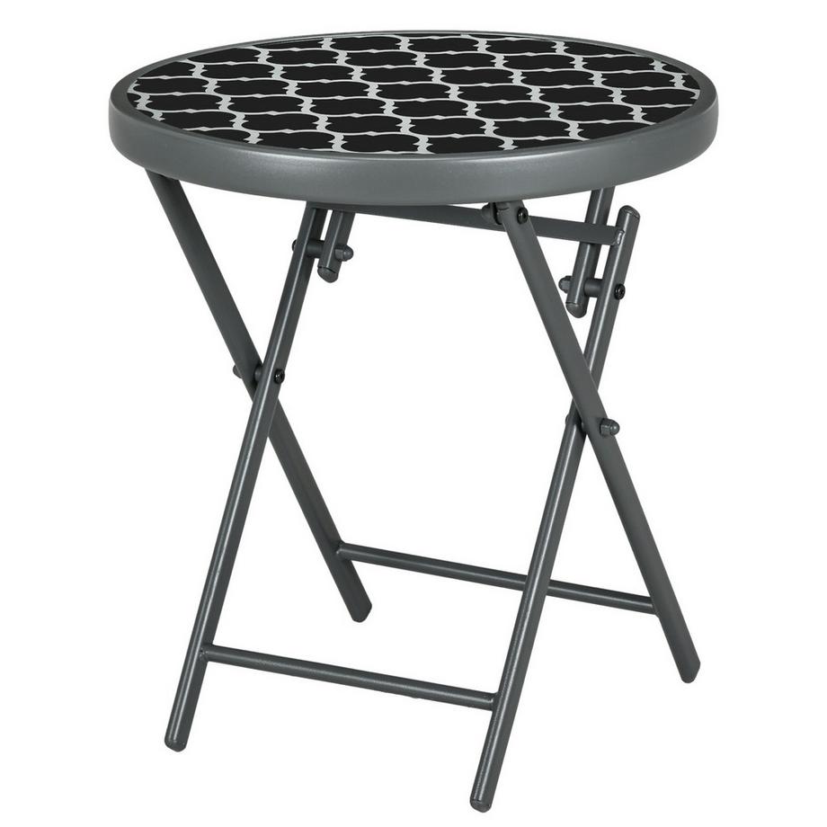 Table Pliante Table D'Appoint Plateau En Verre Table De Camping Noir 45X45X50Cm