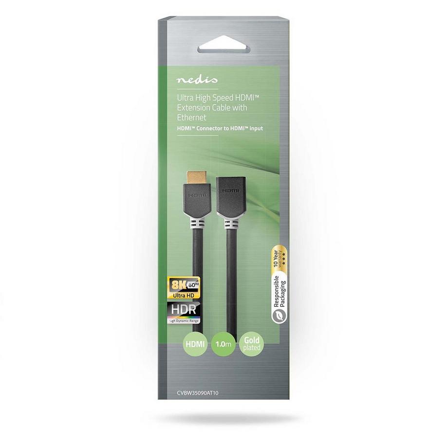 Nedis  Câble HDMI™ haute vitesse avec Ethernet | HDMI™ Contact | HDMI™ Hona | 8K@60Hz | eARC | 48 Gbps | 1.00 m | Rond | PVC | Antracit | Låda 