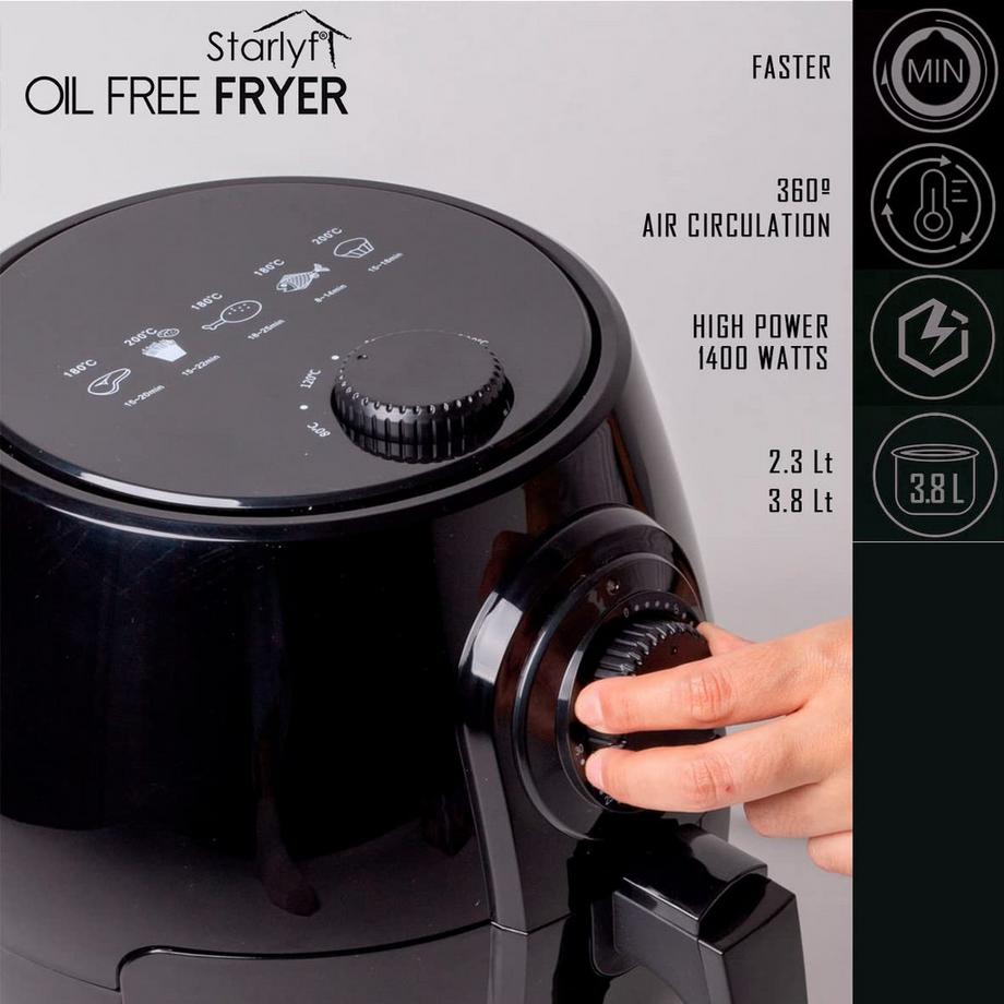 STARLYF Friteuse à air chaud, Oil Free Fryer, 1400 W, capacité de 3,8 litres, minuterie 30 minutes, arrêt automatique  