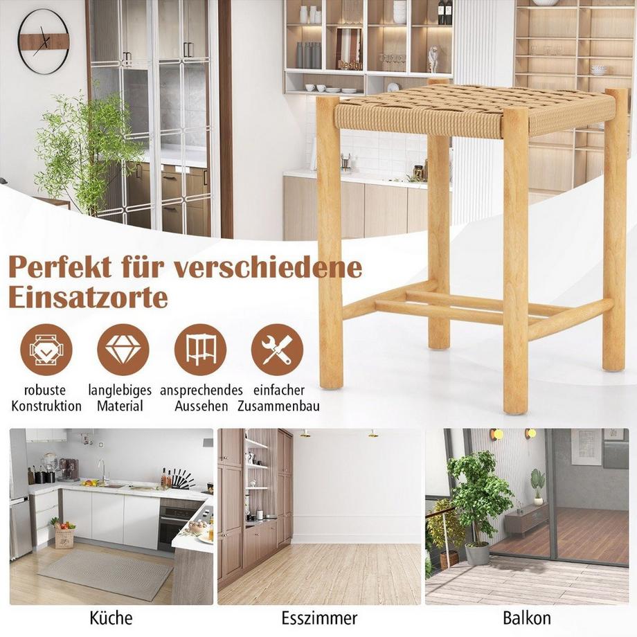 Northio Esszimmerhocker-Set Rahmen aus Gummibaumholz & Sitz aus geflochtenem Papier 36 x 36 x 45 cm  