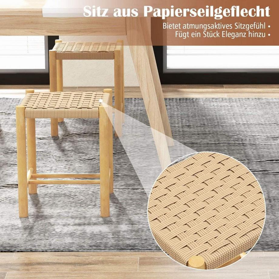 Northio Esszimmerhocker-Set Rahmen aus Gummibaumholz & Sitz aus geflochtenem Papier 36 x 36 x 45 cm  