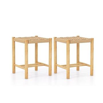 Ensemble de tabourets de salle à manger, structure en bois d'hévéa et assise en papier tressé, 36 x 36 x 45 cm