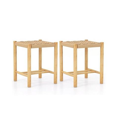 Northio Ensemble de tabourets de salle à manger, structure en bois d'hévéa et assise en papier tressé, 36 x 36 x 45 cm  