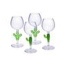 Vente-unique Lot de 4 verres à vin avec pieds cactus - Transparent et vert - D. 8.5  x H . 19.5  cm - GELLIF  